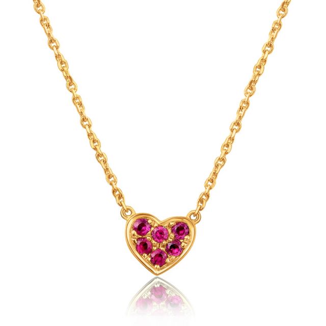 Pendentif coeur pavé - Or jaune et Rubis de Birmanie