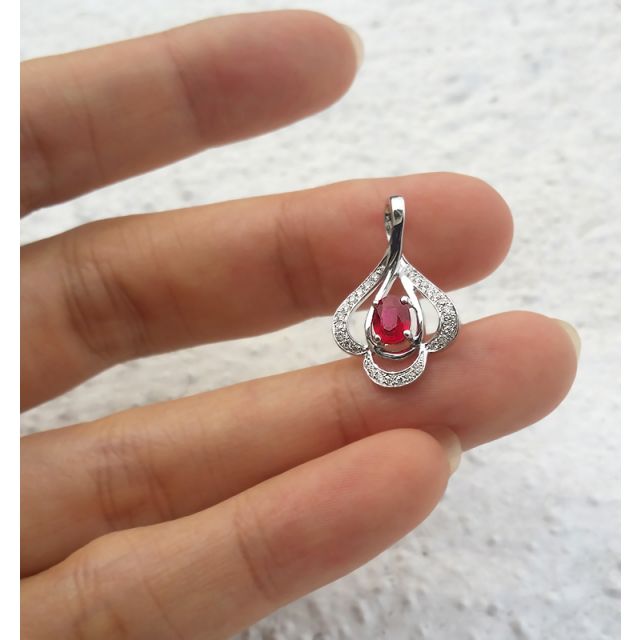 Pendentif solitaire Or blanc - Rubis et diamants en pendeloque