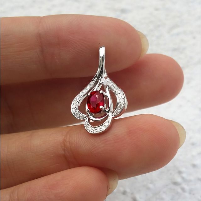 Pendentif solitaire Or blanc - Rubis et diamants en pendeloque