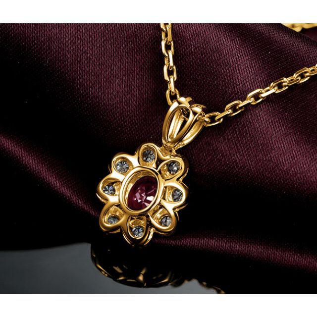 Pendentif fleur rubis diamant en Or jaune