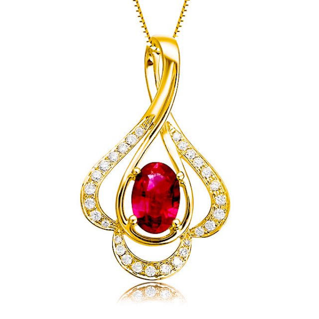 Pendentif solitaire Or jaune - Rubis et diamants en pendeloque