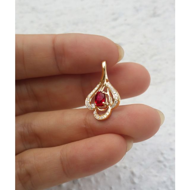 Pendentif solitaire Or jaune - Rubis et diamants en pendeloque