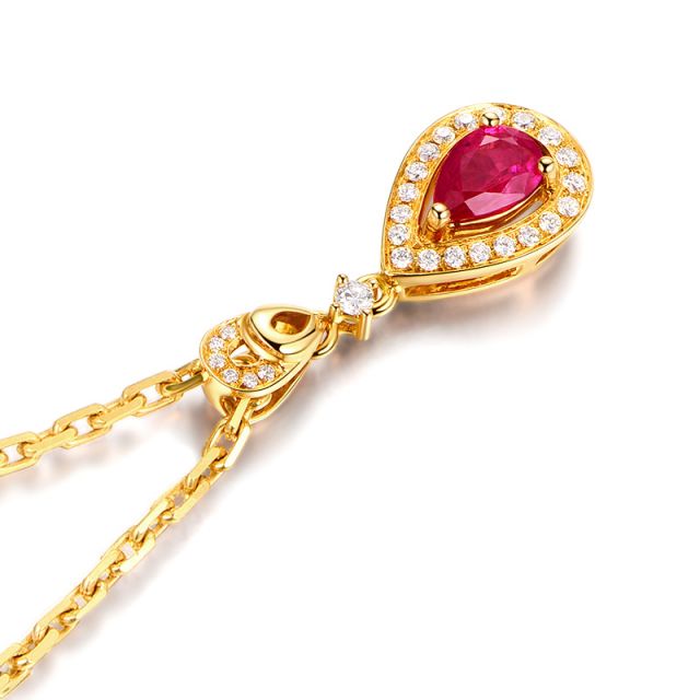 Pendentif princesse Or jaune 18cts - Rubis poire et diamants