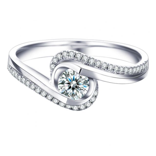 Solitaire A Une Passante -  Diamants & Or Blanc - Baudelaire  | Gemperles