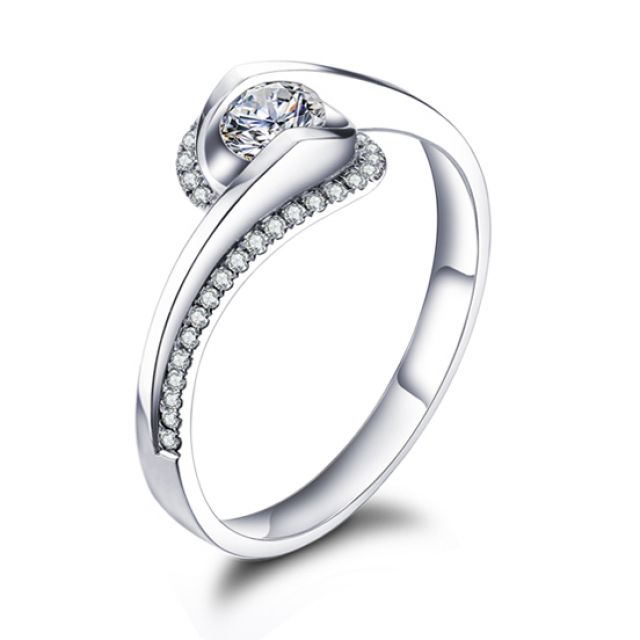 Solitaire A Une Passante -  Diamants & Or Blanc - Baudelaire  | Gemperles