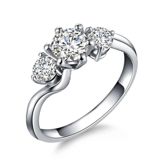 Solitaire trilogie or blanc - Bague de fiançaille 3 diamants | Trilogie