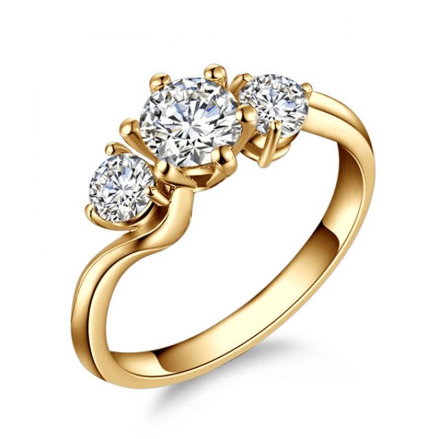 Solitaire trilogie or jaune - Bague de fiançaille 3 diamants | Trilogie