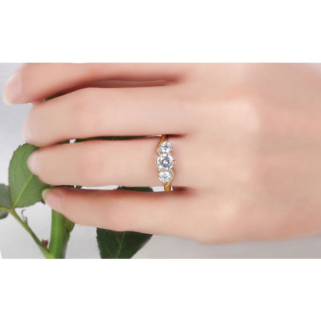 Solitaire trilogie or jaune - Bague de fiançaille 3 diamants | Trilogie