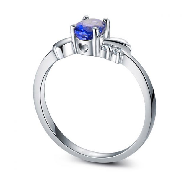 Bague saphir solitaire - Or blanc 18 carats - Sertissage diamants