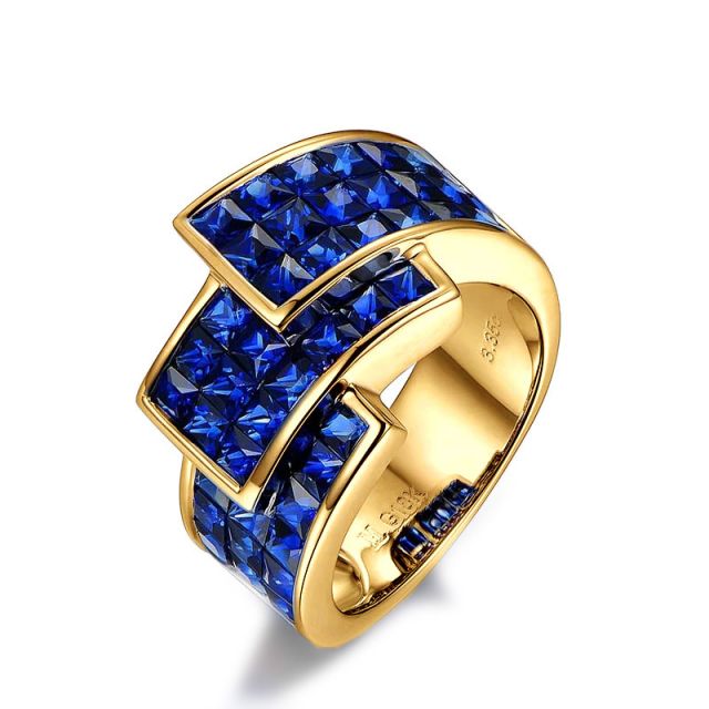 Bague or jaune pavage saphir tri-dimensionnel | Simone de Beauvoir