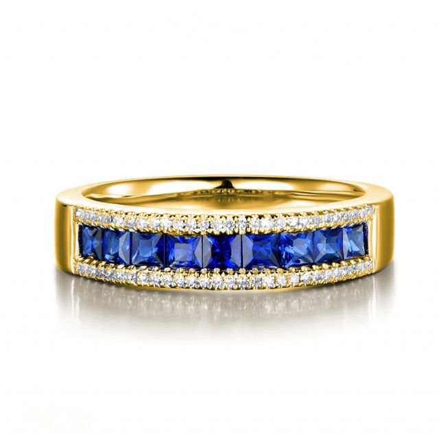 Bague saphir diamant or jaune - Lumière Azurée