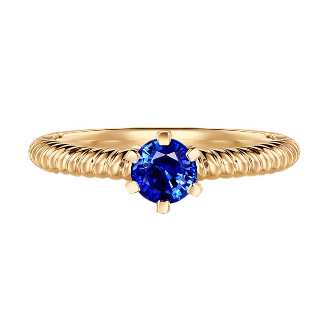 Bague or jaune monture torsadée. Saphir bleu 0.55ct