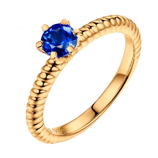 Bague or jaune monture torsadée. Saphir bleu 0.55ct