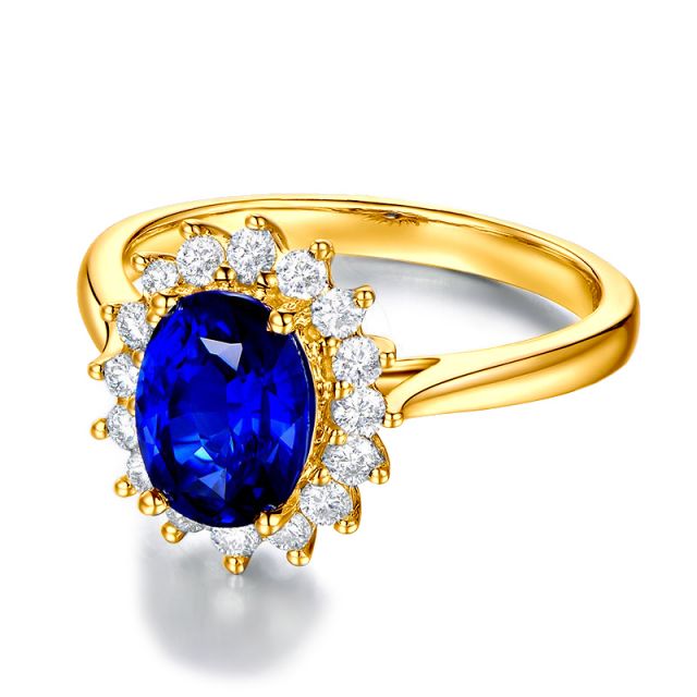 Bague Fleur de saphir, diamants Or jaune - Création florale classique