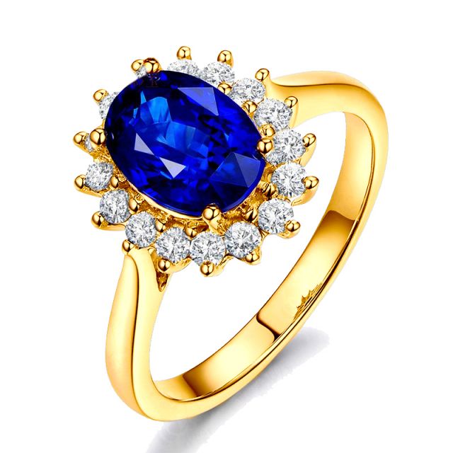 Bague Fleur de saphir, diamants Or jaune - Création florale classique