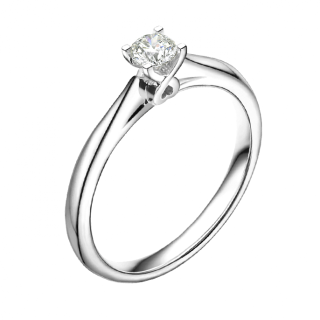 Solitaire or blanc diamant - Bague symbole du cœur et de l'amour