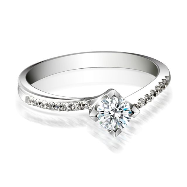 Solitaire bague liseré diamanté - Or blanc 750/1000 | Gemperles