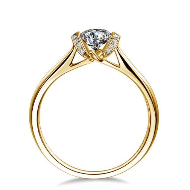 Diamants sertis - Or jaune 18 carats - Bague solitaire