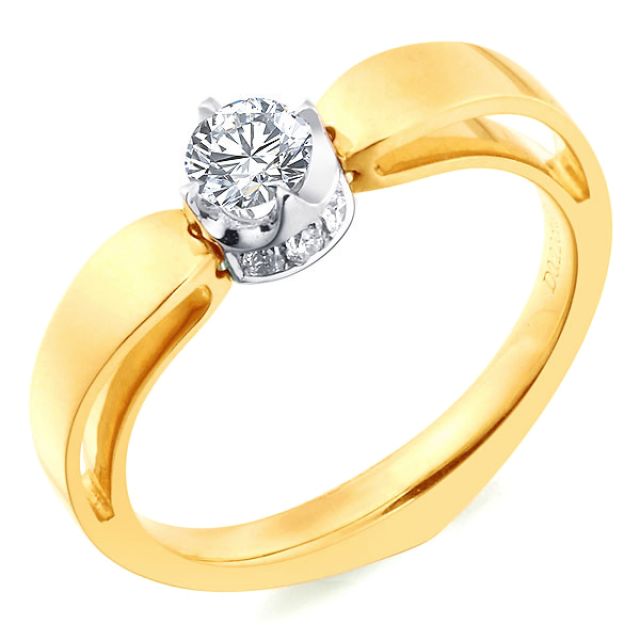 Solitaire anneau bombé - Or blanc & jaune - Couronne diamants 0.58ct | Jefferson