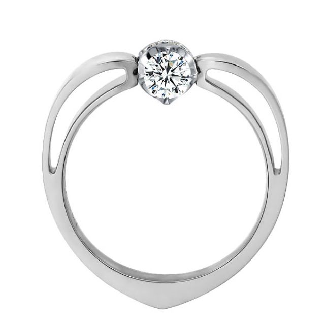 Solitaire anneau bombé - Or blanc- Couronne diamants 0.58ct | Jefferson