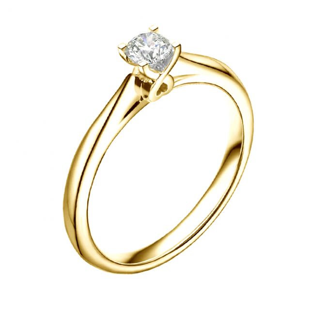 Solitaire or jaune diamant - Bague symbole du cœur et de l'amour