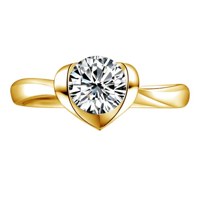 Bague Solitaire Coeur Majestueux - Or Jaune & Diamant | Gemperles