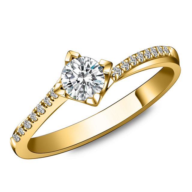 Bague Solitaire Bordure Diamantée Périclès - Or Jaune 18 carats | Gemperles