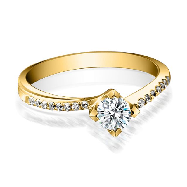 Bague Solitaire Bordure Diamantée Périclès - Or Jaune 18 carats | Gemperles