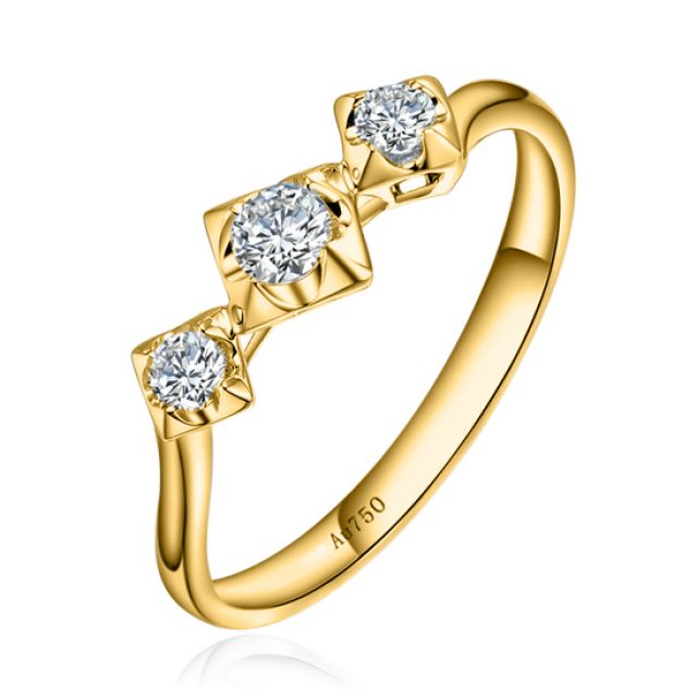 Bague fiançailles trilogie - Diamants 0.20ct - Or jaune 18 carats