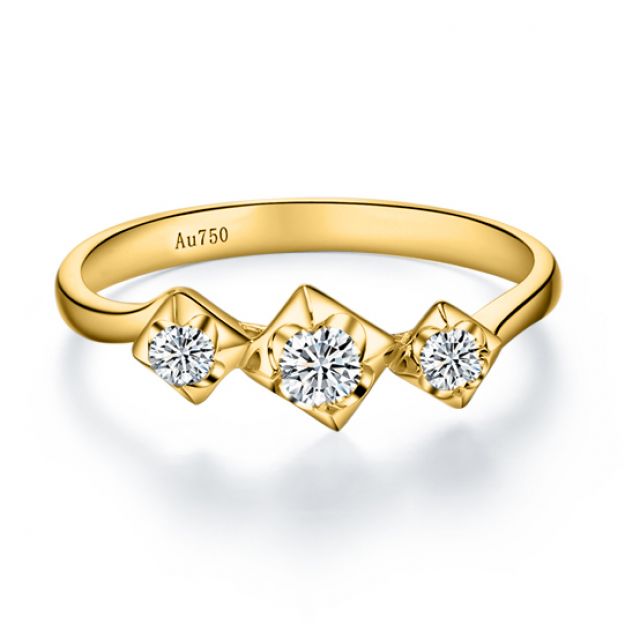 Bague fiançailles trilogie - Diamants 0.20ct - Or jaune 18 carats