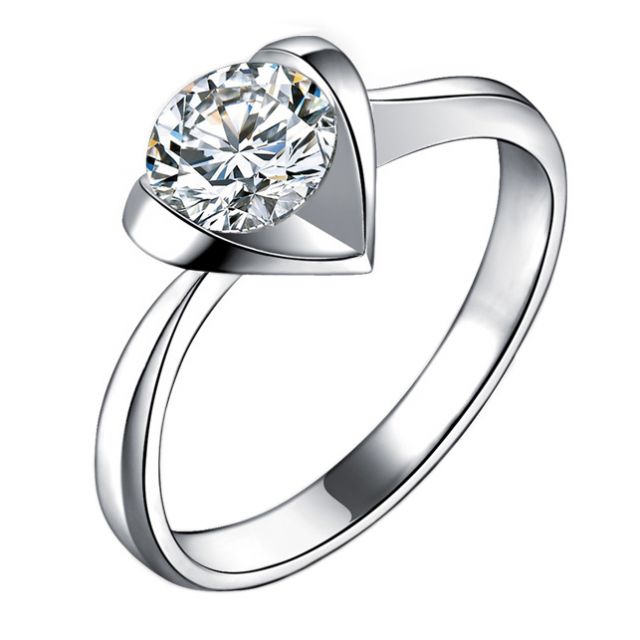 Bague Solitaire Coeur Majestueux - Or Blanc & Diamant | Gemperles