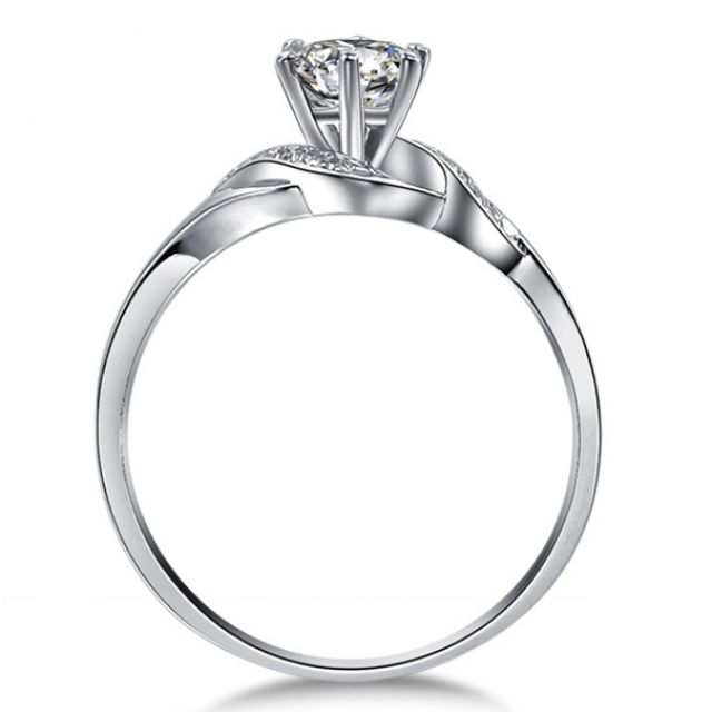 Bague Solitaire Enlacée - Bague Elliptique Or Blanc & Diamants | Gemperles