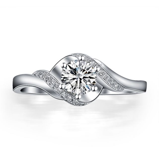 Bague Solitaire Enlacée - Bague Elliptique Or Blanc & Diamants | Gemperles