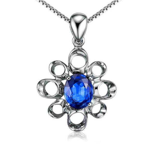 Bijou pendentif fleur - Or blanc 18 carats - Saphir