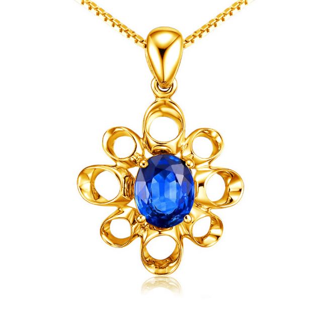 Bijou pendentif fleur - Or jaune 18 carats - Saphir