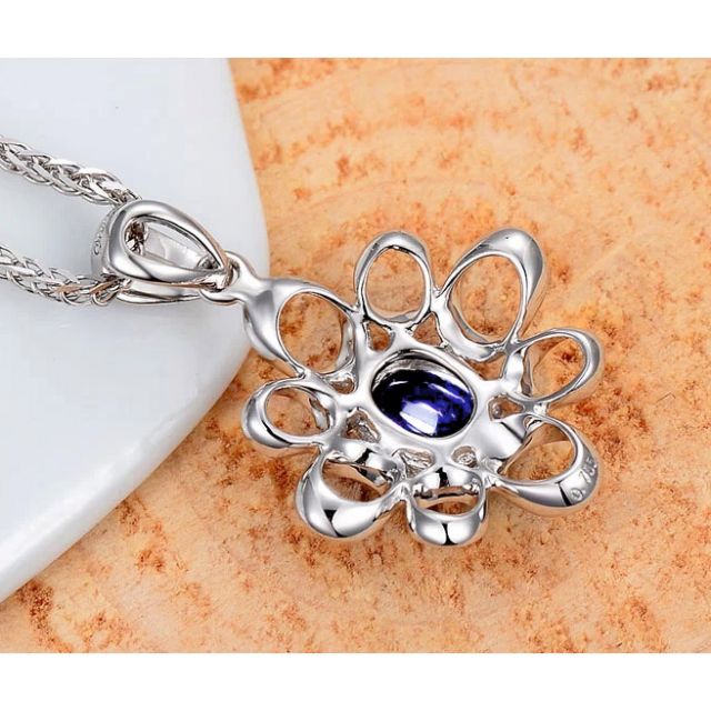 Bijou pendentif fleur - Or blanc 18 carats - Saphir