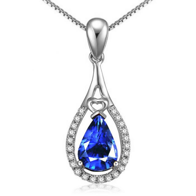 Pendentif goutte Or blanc 18 carats - Saphir et diamants