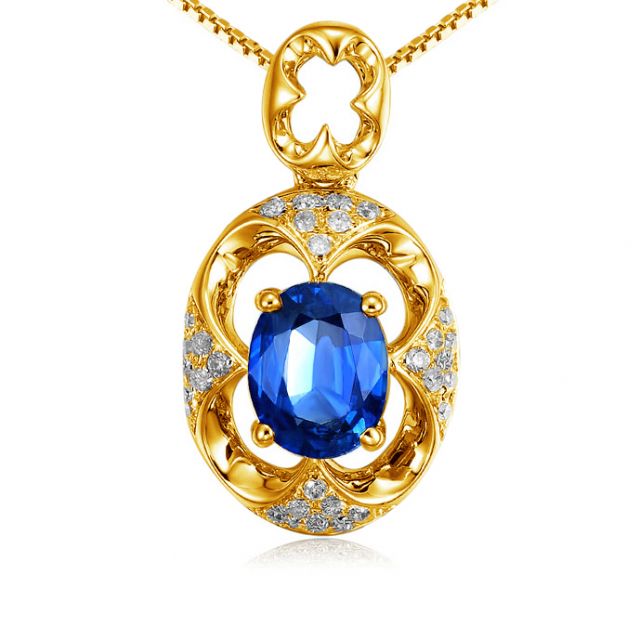 Pendentif Saphir et Diamants - Or jaune 18 carats