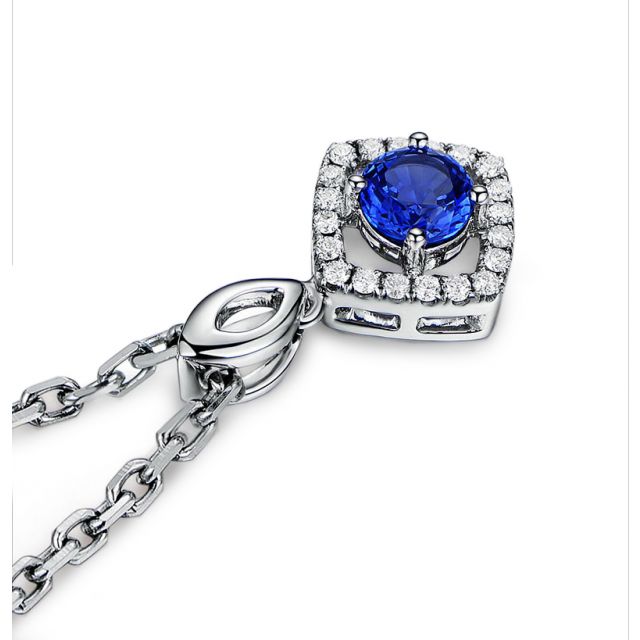 Pendentif losange Or blanc, saphir et diamants