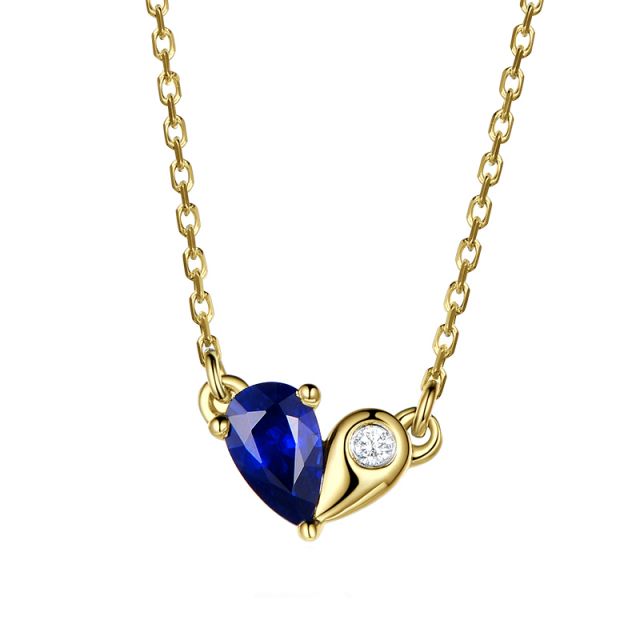 Pendentif coeur saphir et diamant. Or jaune avec sa chaîne