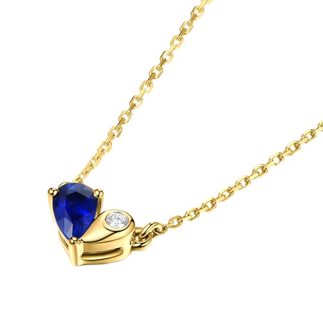 Pendentif coeur saphir et diamant. Or jaune avec sa chaîne