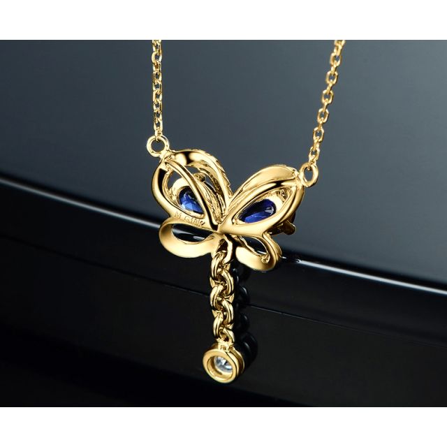 Pendentif papillon saphirs et diamants. Or jaune 18cts