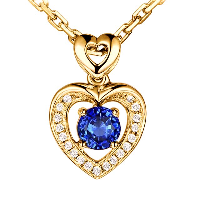 Pendentif Coeur saphir et diamants. Or jaune