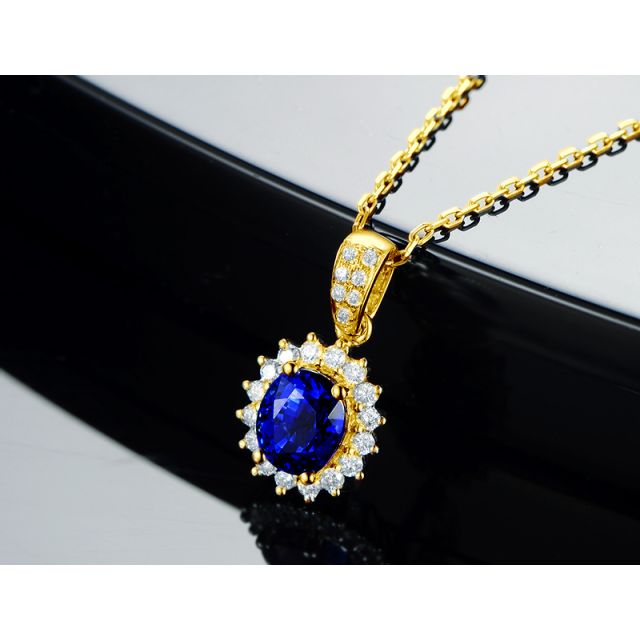 Pendentif Or jaune diamants et saphir 1.50cts