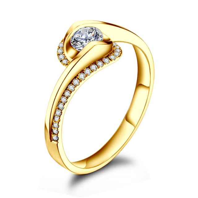 Solitaire A Une Passante -  Diamants & Or Jaune - Baudelaire  | Gemperles