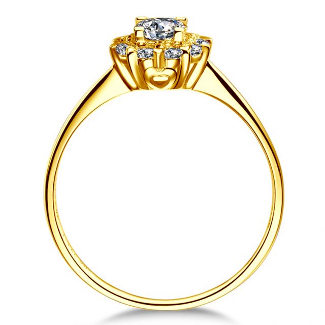 Bague or jaune solitaire - Coeur caillouté - Diamants pavés | Coeur Caillouté