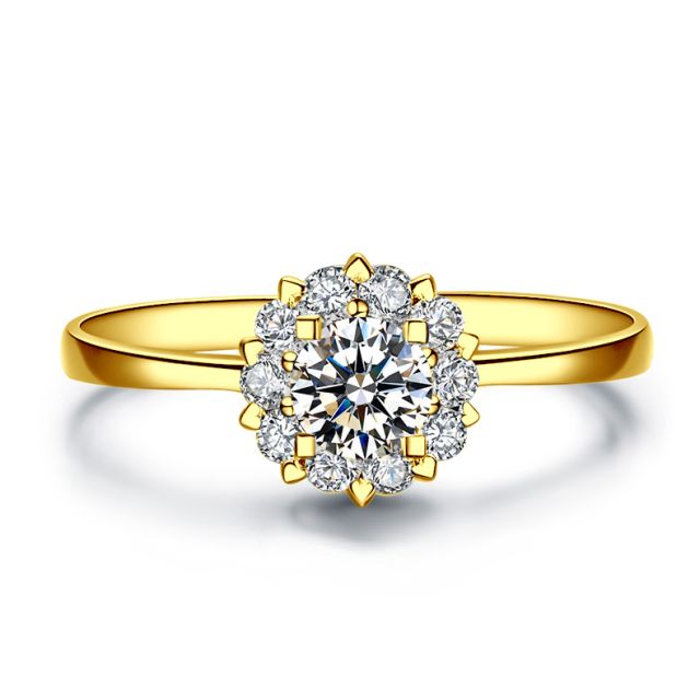 Bague or jaune solitaire - Coeur caillouté - Diamants pavés | Coeur Caillouté