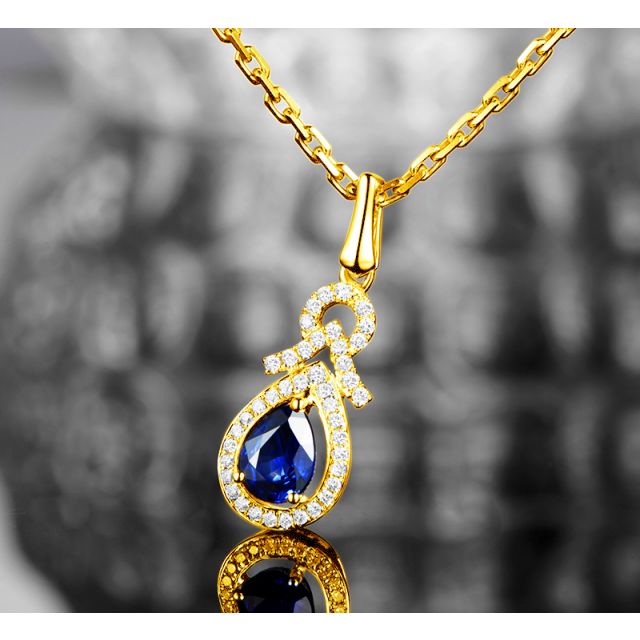 Pendentif Or jaune 18 carats - Saphir et diamants en poire