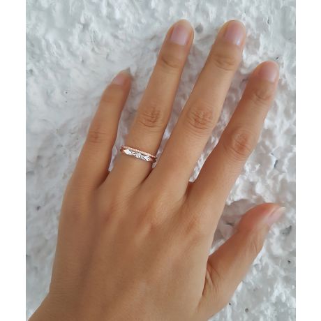 Alliances Duo 2 ors - Or blanc, rose - Diamants - Anneaux à facettes
