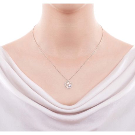 Pendentif et Boucles coeurs stylisés. Perles Akoya, Or blanc
